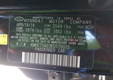 2014 Hyundai Accent Gs from USA, damaged, VIN KMHCT5AE0EU175033